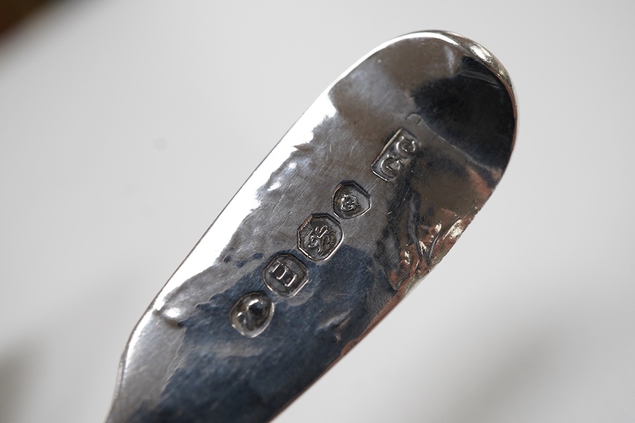 Two cased sets of six George VI silver teaspoons, Haseler & Restall, Birmingham, 1947, together with three assorted 19th century silver berry spoons.